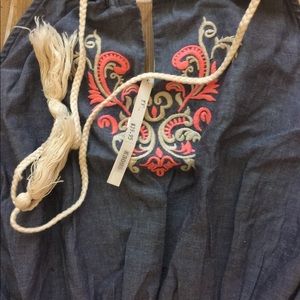 Faux denim and lace romper